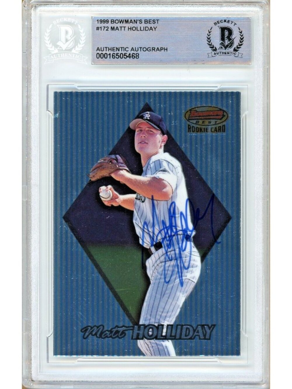 Matt Holliday Signed 1999 Bowman's Best #172 RC Rockies Beckett BAS Slab Auto